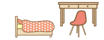 Illustration of bed and desk