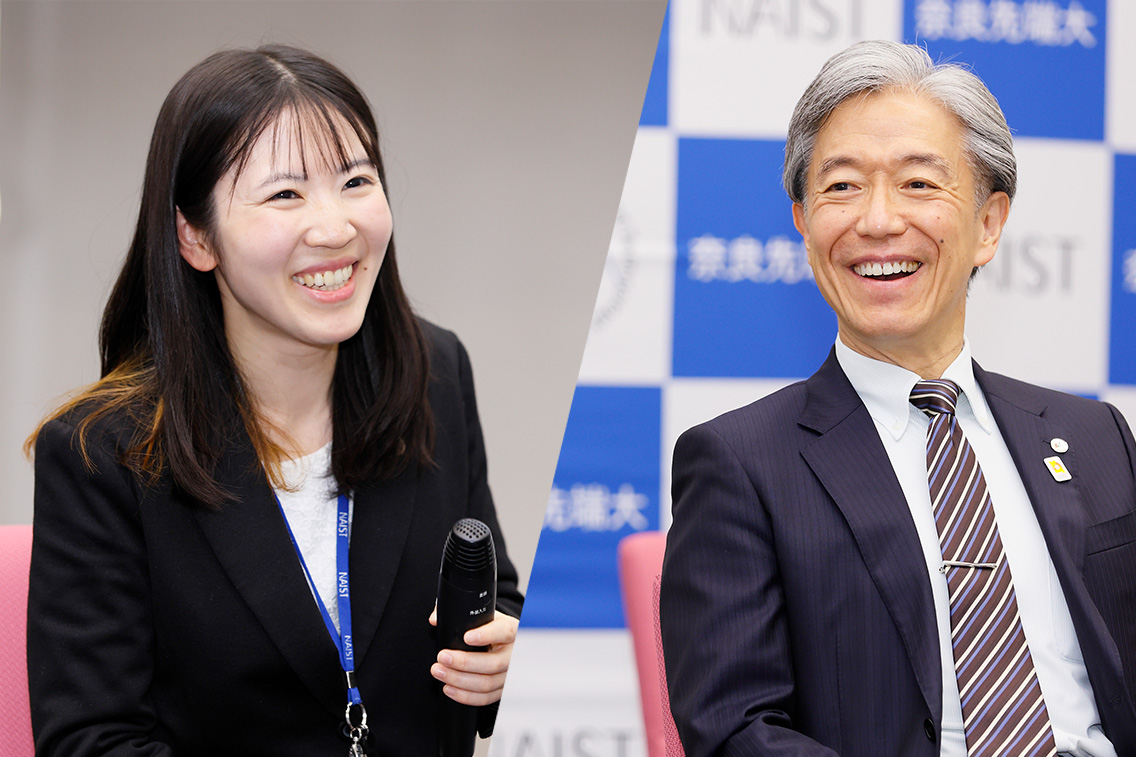 画像:塩﨑学長・山岡係員