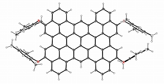図3　56個の炭素原子から構成される平面分子の作成<p>に成功した。炭素材料としては珍しく、多数の電子を<p>放出することができる。